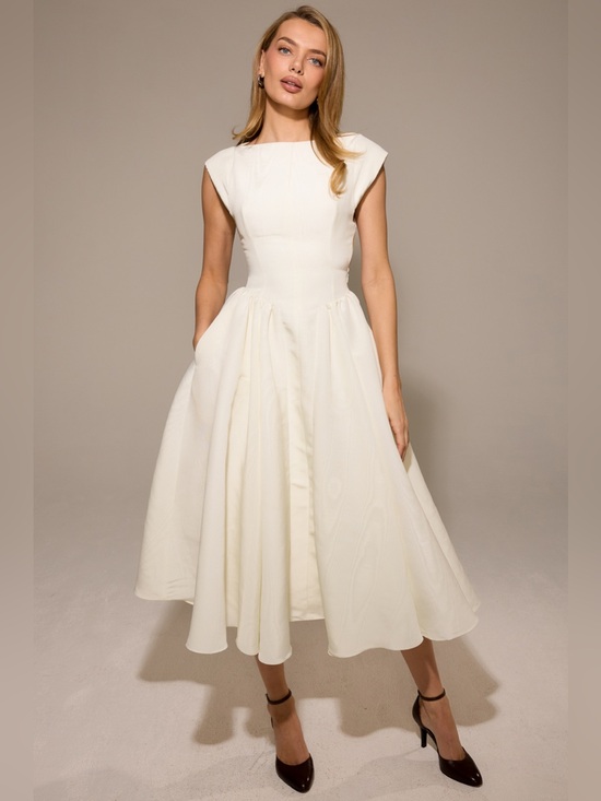 House of CB Dresses & Skirts - HOUSE OF CB 'Debutante' Ivory Moire Satin Midi Dress NWOT S